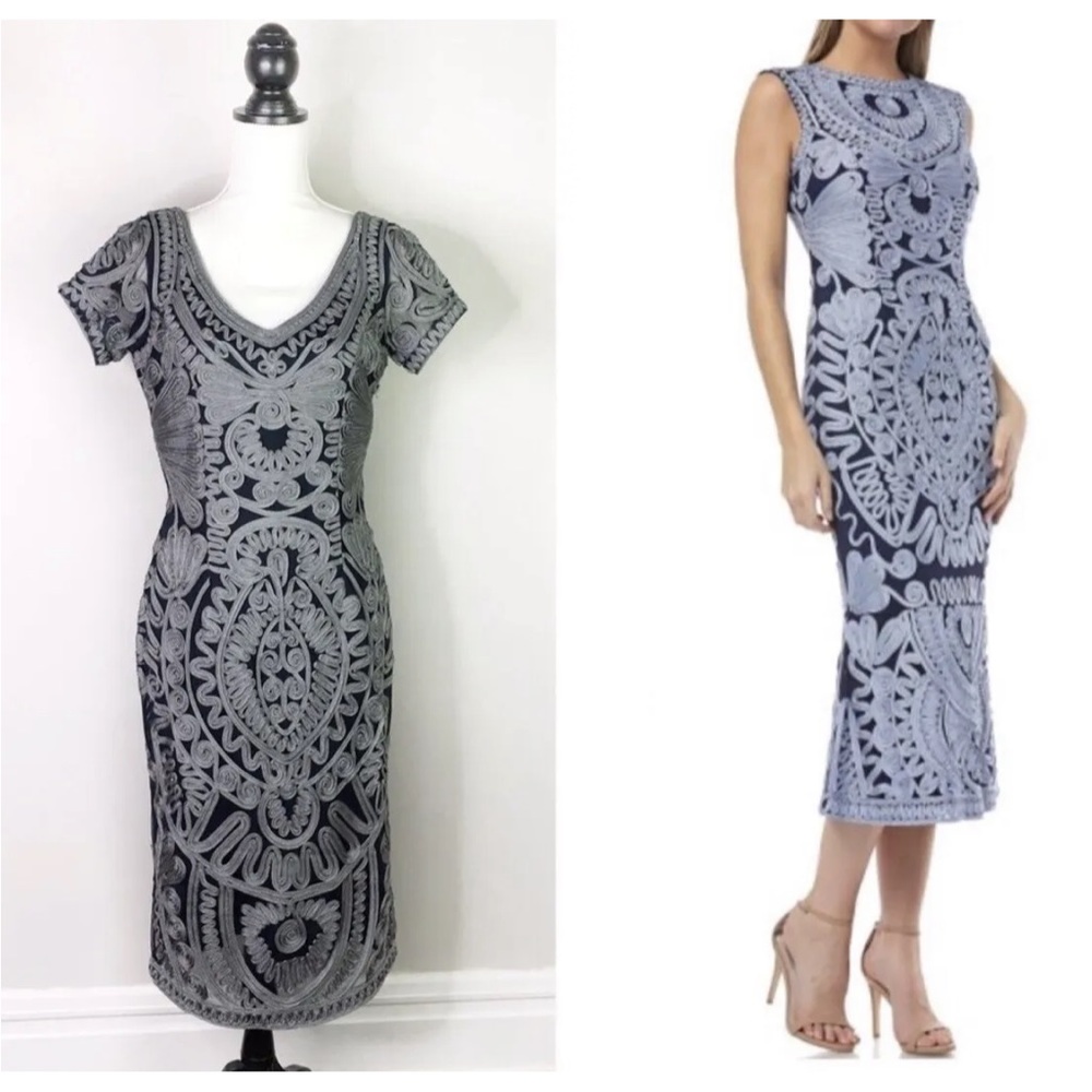 JS Collections Dress Soutache & Mesh Cocktail.  Navy. Size 6 (never worn).